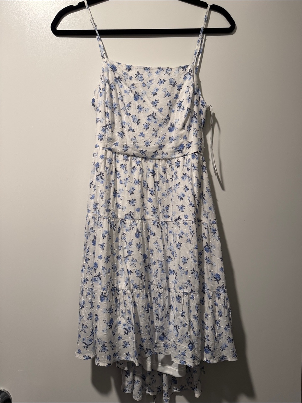 Lulu's White Maxi Sundress with Blue Floral Print